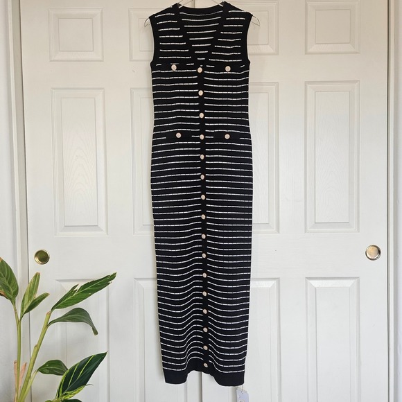 Commense Striped Metal Button Long Sweater Dress Size Small NEW Clean Girl Prep - Picture 4 of 10